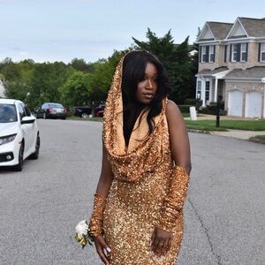 Gold Sequin Gown with Hood